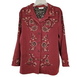 Vintage Victor Costa‎ Western Embroidered Burgundy Shacket Women's Plus 1X